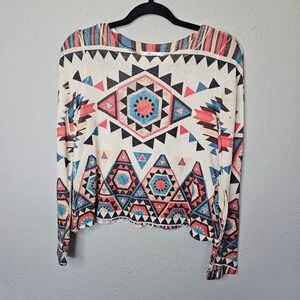 Gaze USA Womens Southwestern Geometric Knit Sweater Long Sleeve Crop Top Cream
